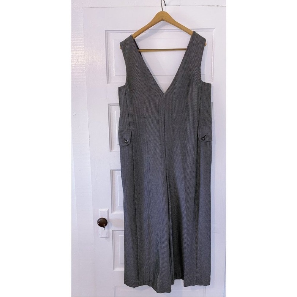Anthropologie Cartonnier Wide Leg Black/Gray  Tweed Herring Bone Jumpsuit SZ M - Picture 5 of 11
